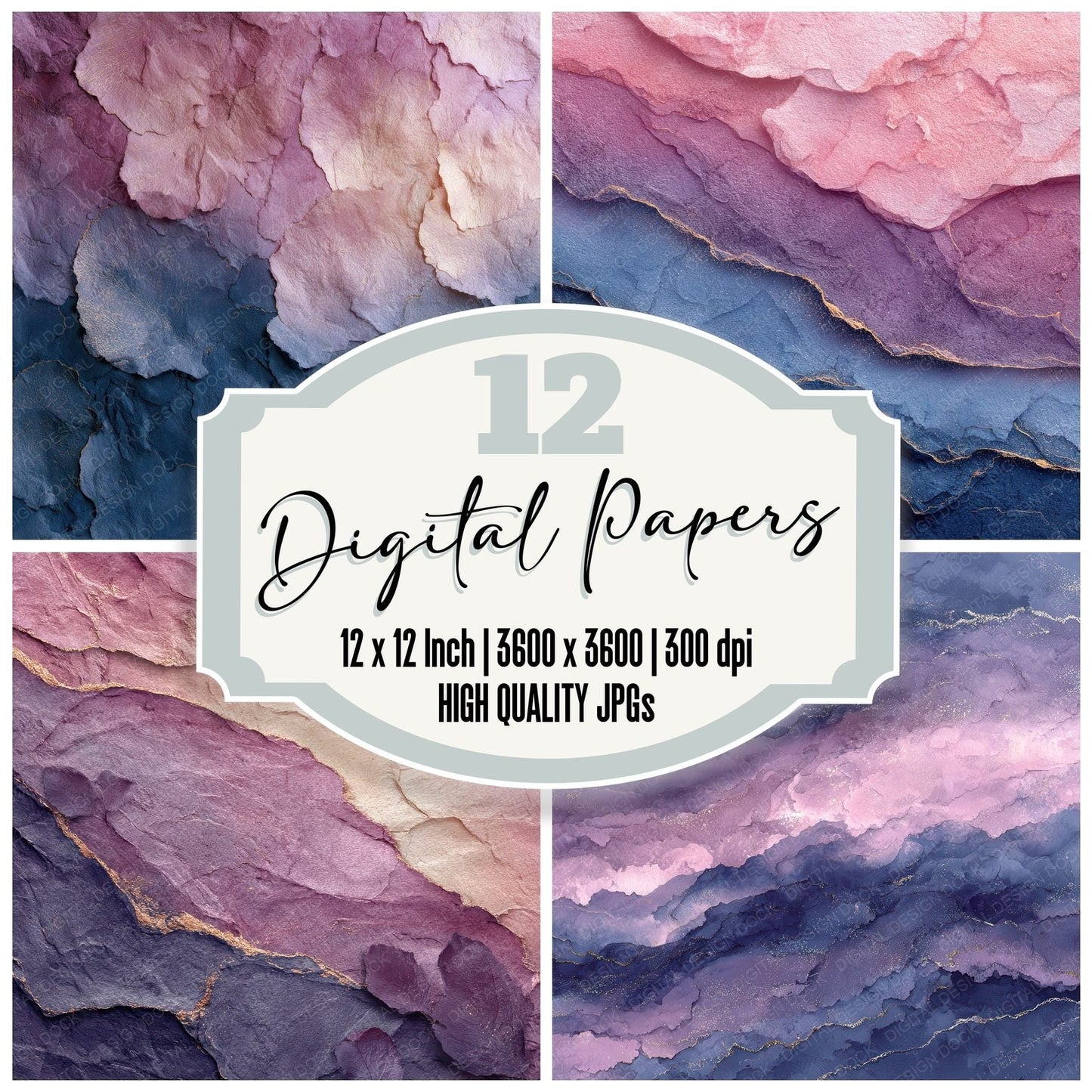 Mauve Navy Ripple Petals Digital Paper Pack (DDD002454)