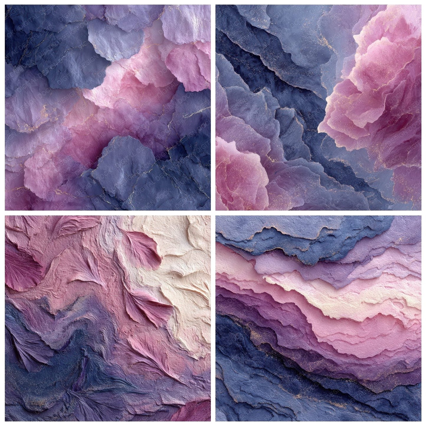 Mauve Navy Ripple Petals Digital Paper Pack (DDD002454)