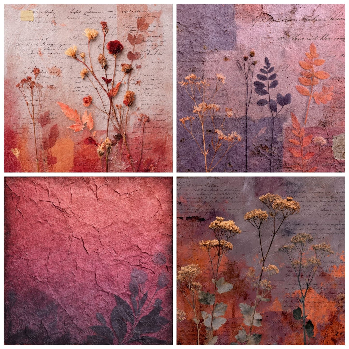 Mauve Rust Botanical Flame Fade Digital Paper Pack (DDD002457)