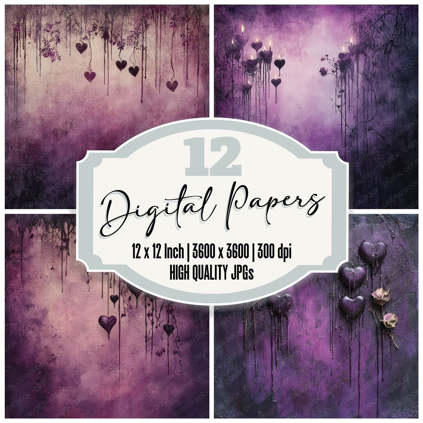 Melted Heart Shadow Digital Paper Pack (DDD002471)