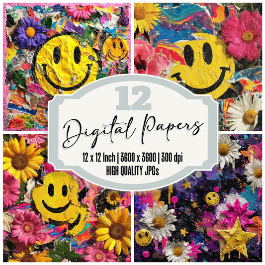 Melting Bloom Sticker Burst Digital Paper Pack (DDD002473)