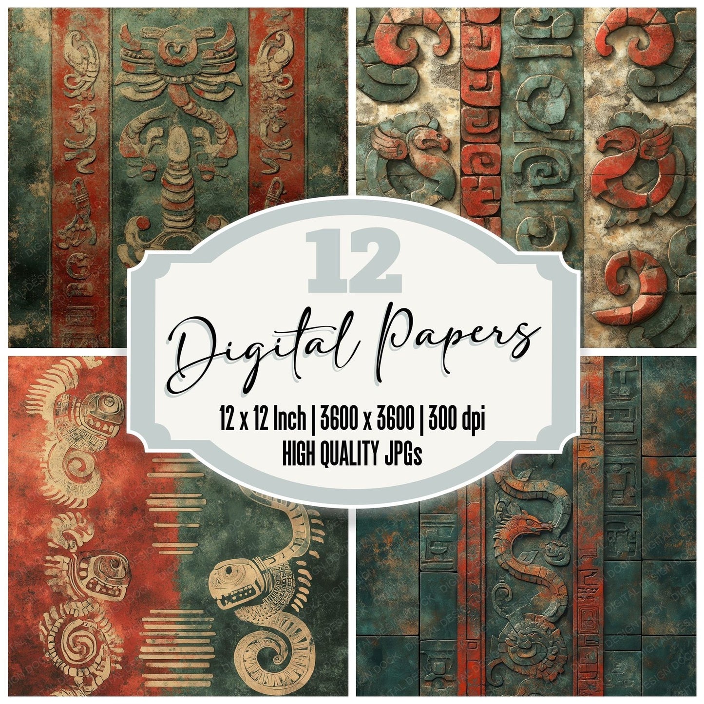 Mesoamerican Serpent Glyphs Digital Paper Pack (DDD002482)
