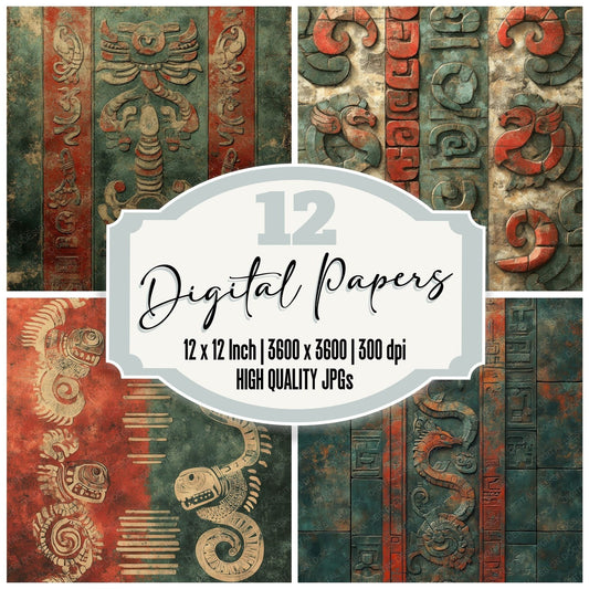 Mesoamerican Serpent Glyphs Digital Paper Pack (DDD002482)