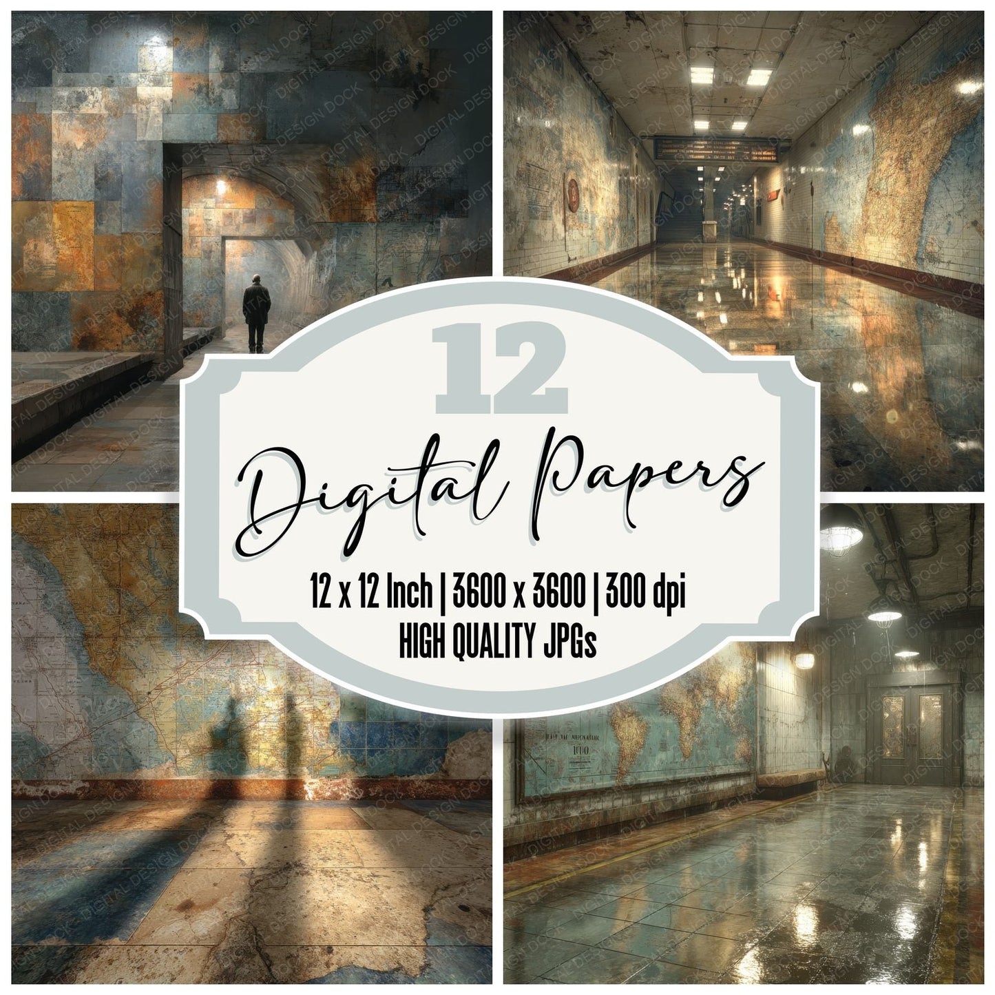 Metro Grit Rust Tile Shadow Map Digital Paper Pack (DDD002488)