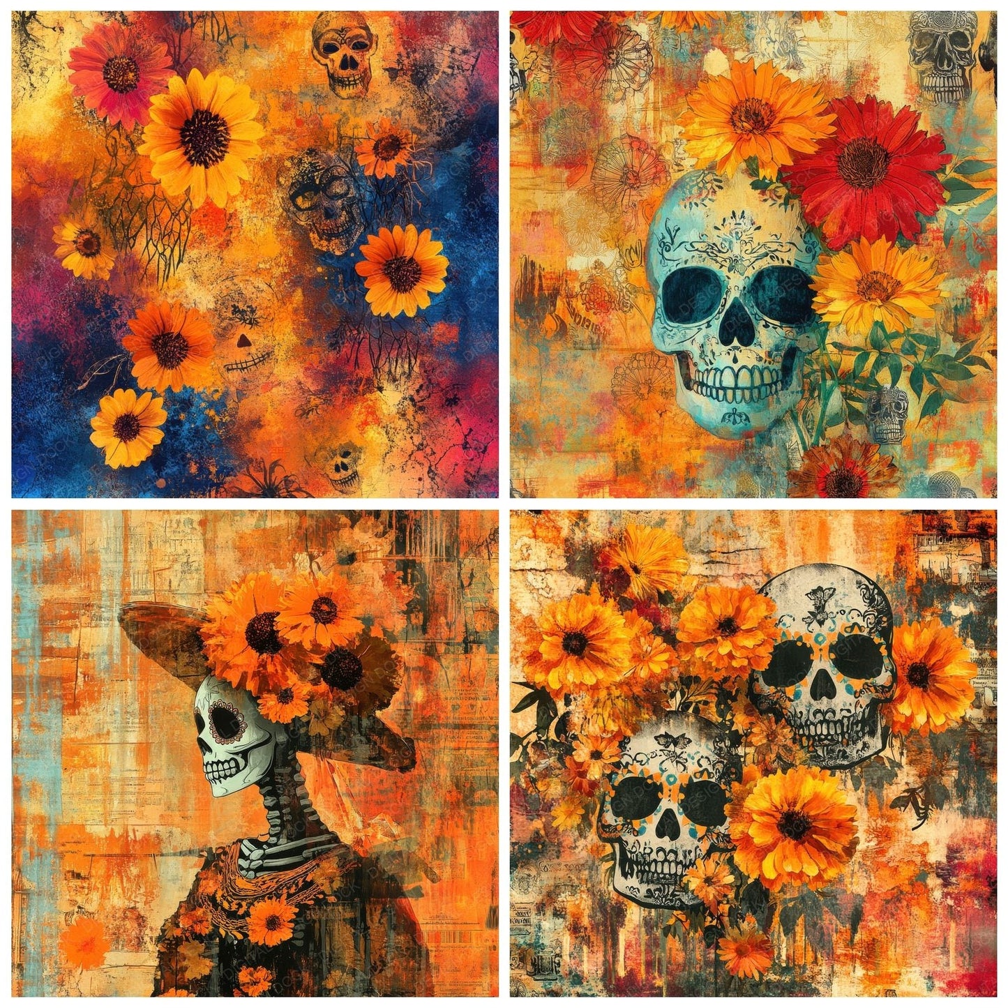 Mexico Marigold Papel Skulls Digital Paper Pack (DDD002490)