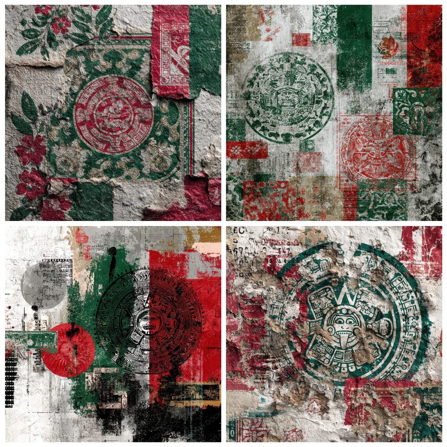 MexicoCity Collage Aztec Mural Stamp Digital Paper Pack (DDD002491)