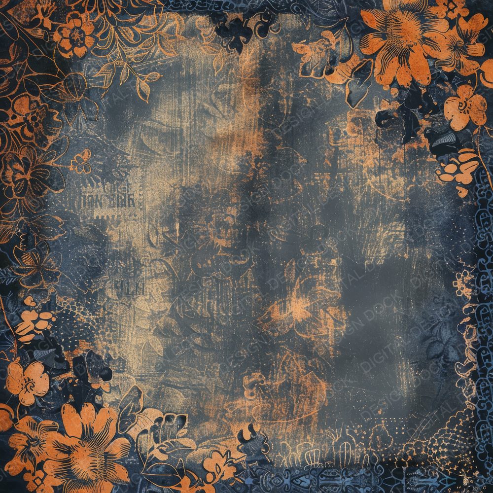 Midnight Blue and Orange Lace Pattern Digital Paper Pack (DDD002500)