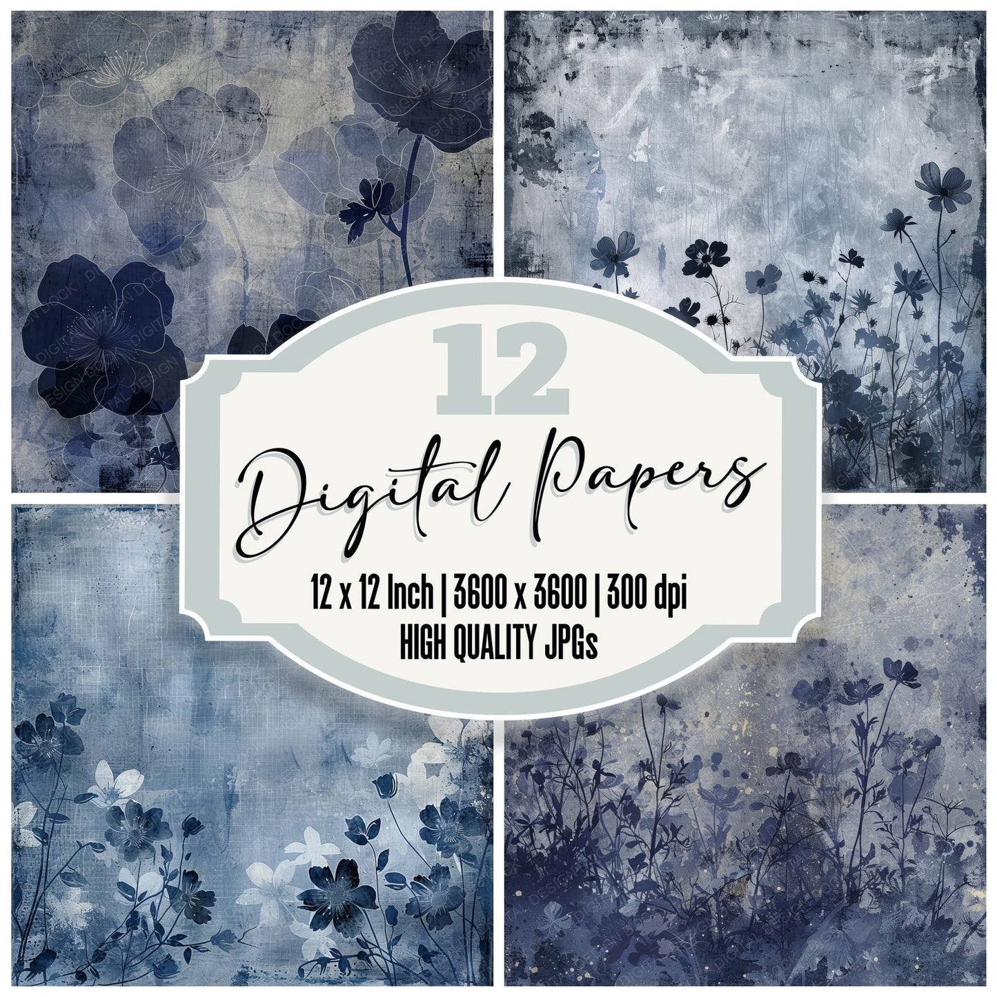 Midnight Blue Floral Digital Paper Pack (DDD002501)