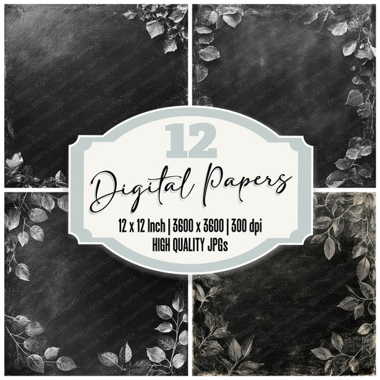 Midnight Chalk Leaves Digital Paper Pack (DDD002504)