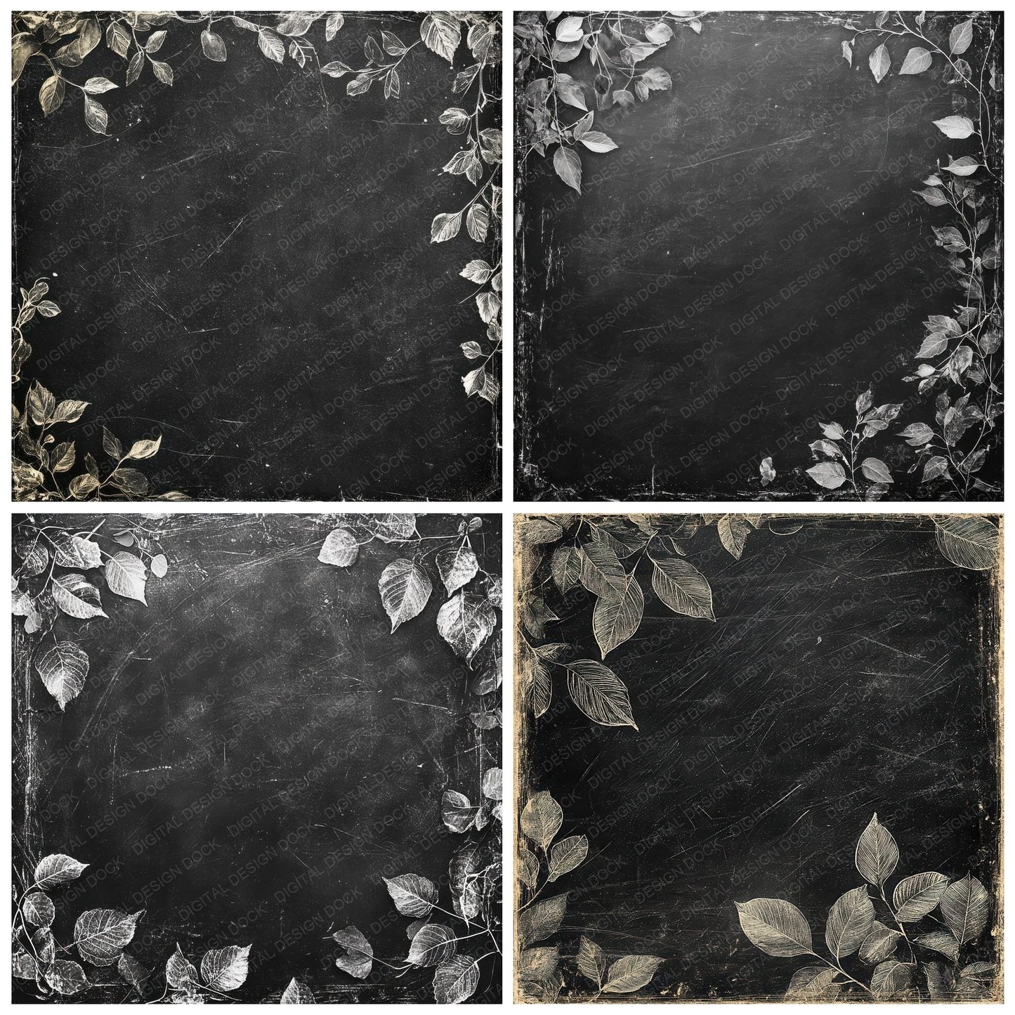 Midnight Chalk Leaves Digital Paper Pack (DDD002504)
