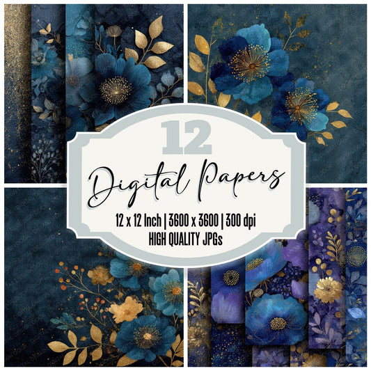 Midnight Floral Ink Dust Digital Paper Pack (DDD002506)