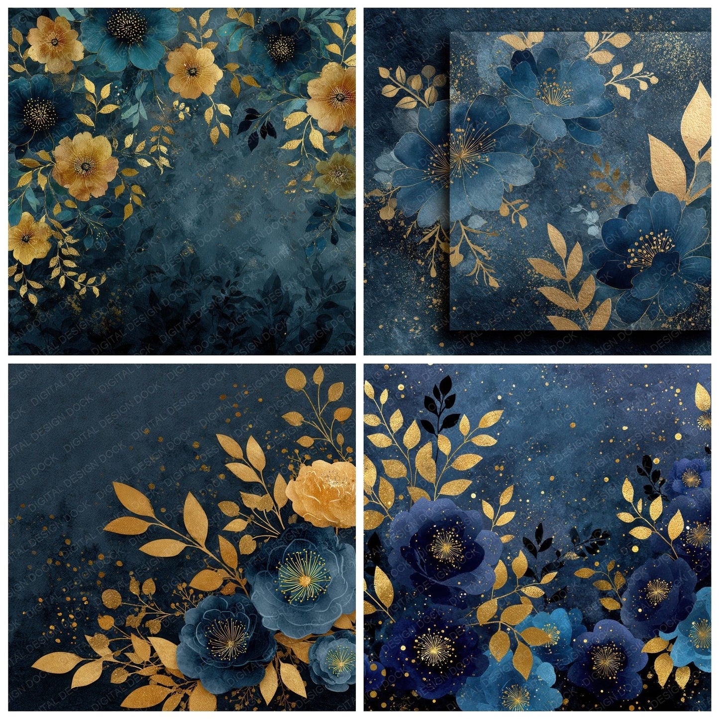Midnight Floral Ink Dust Digital Paper Pack (DDD002506)