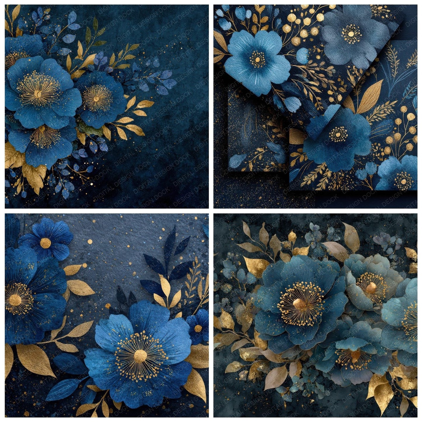 Midnight Floral Ink Dust Digital Paper Pack (DDD002506)