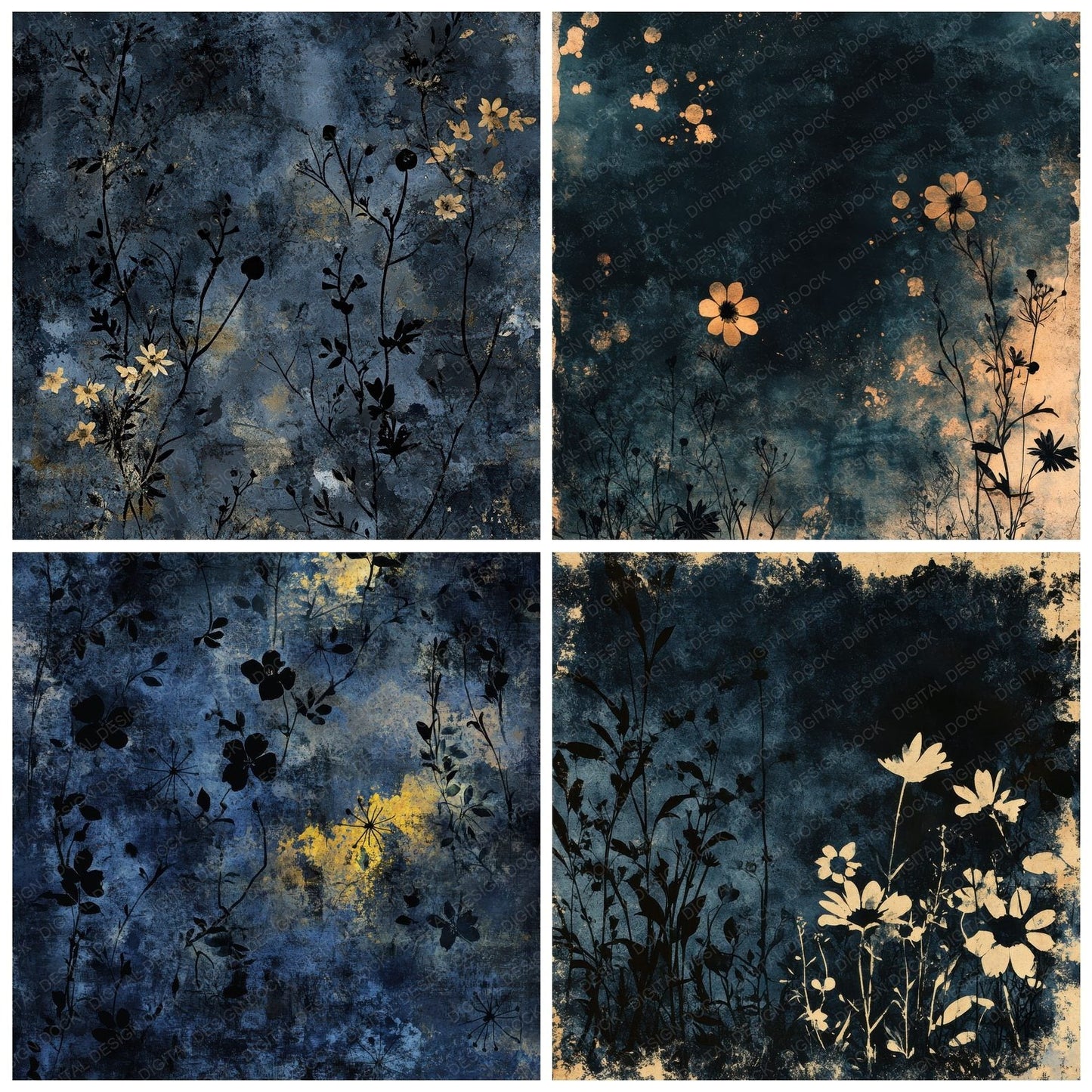 Midnight Floral Shadows Digital Paper Pack (DDD002507)