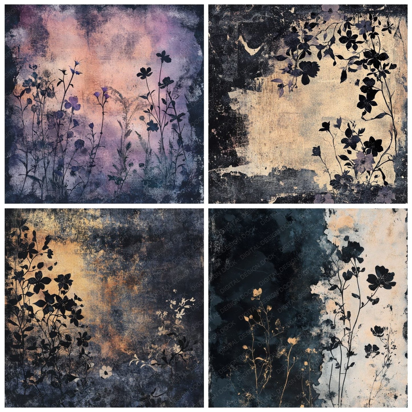 Midnight Floral Shadows Digital Paper Pack (DDD002507)