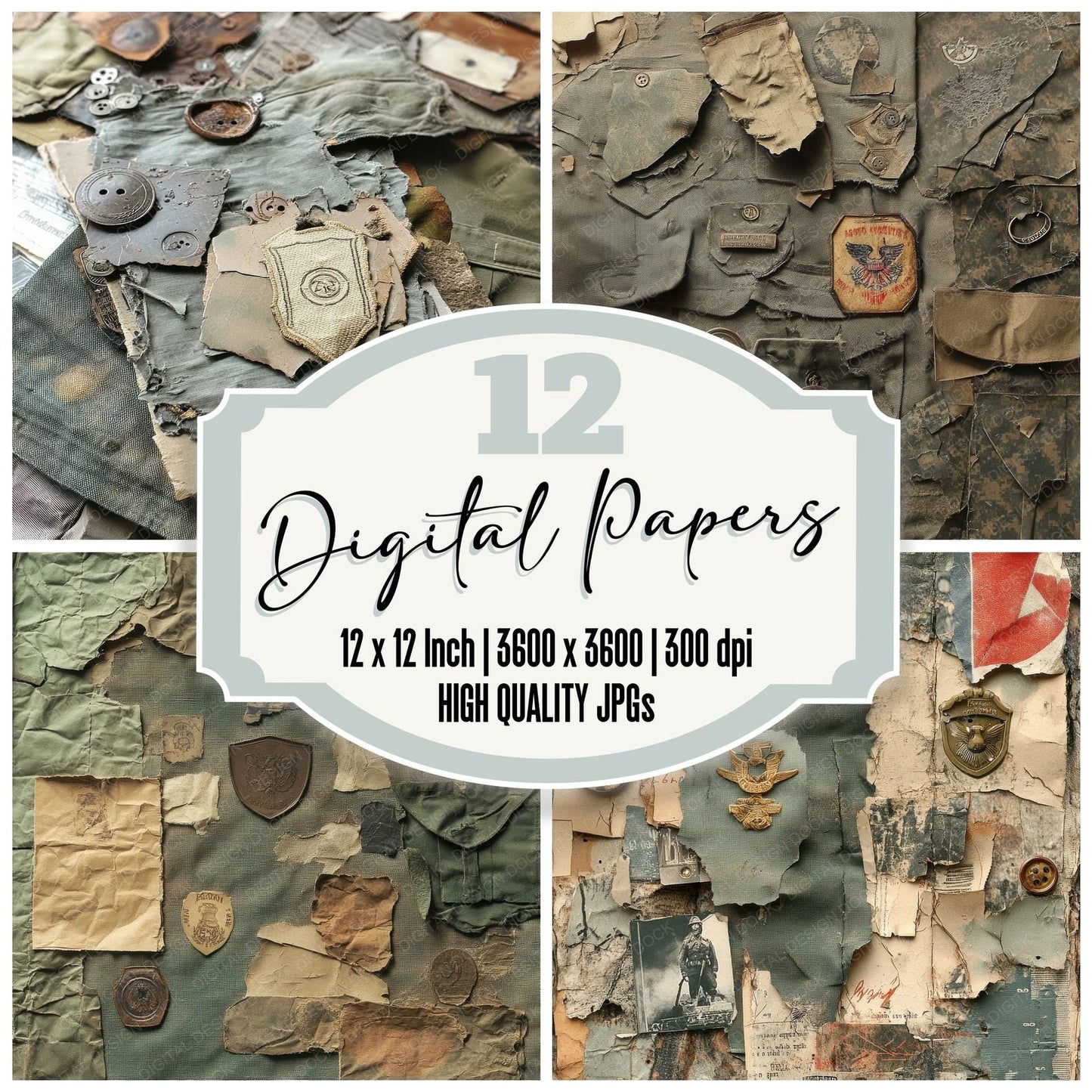 Military Twill Badge Digital Paper Pack (DDD002518)