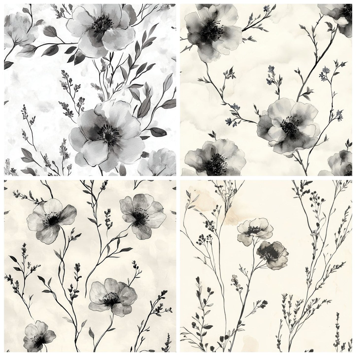 Minimal Ink Bloom Digital Paper Pack (DDD002524)