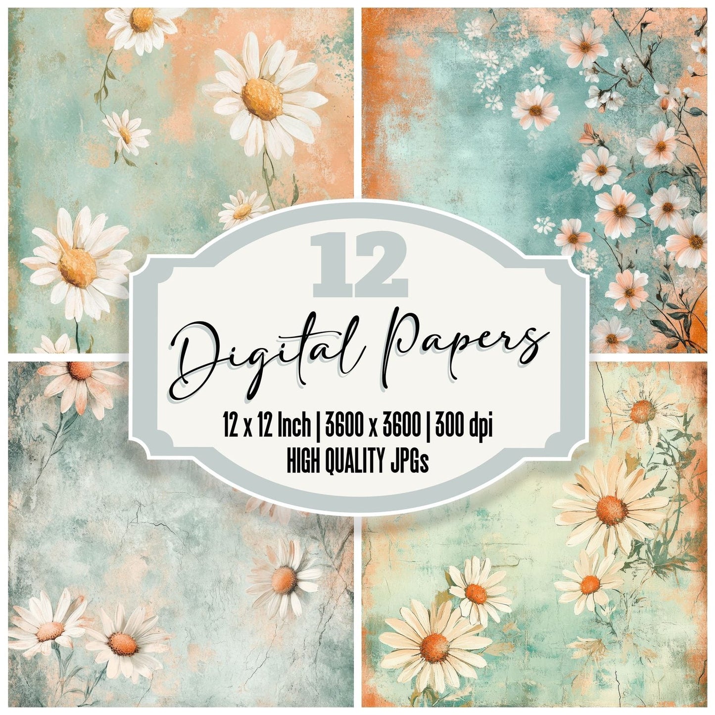Mint Daisy Scratch Digital Paper Pack (DDD002529)