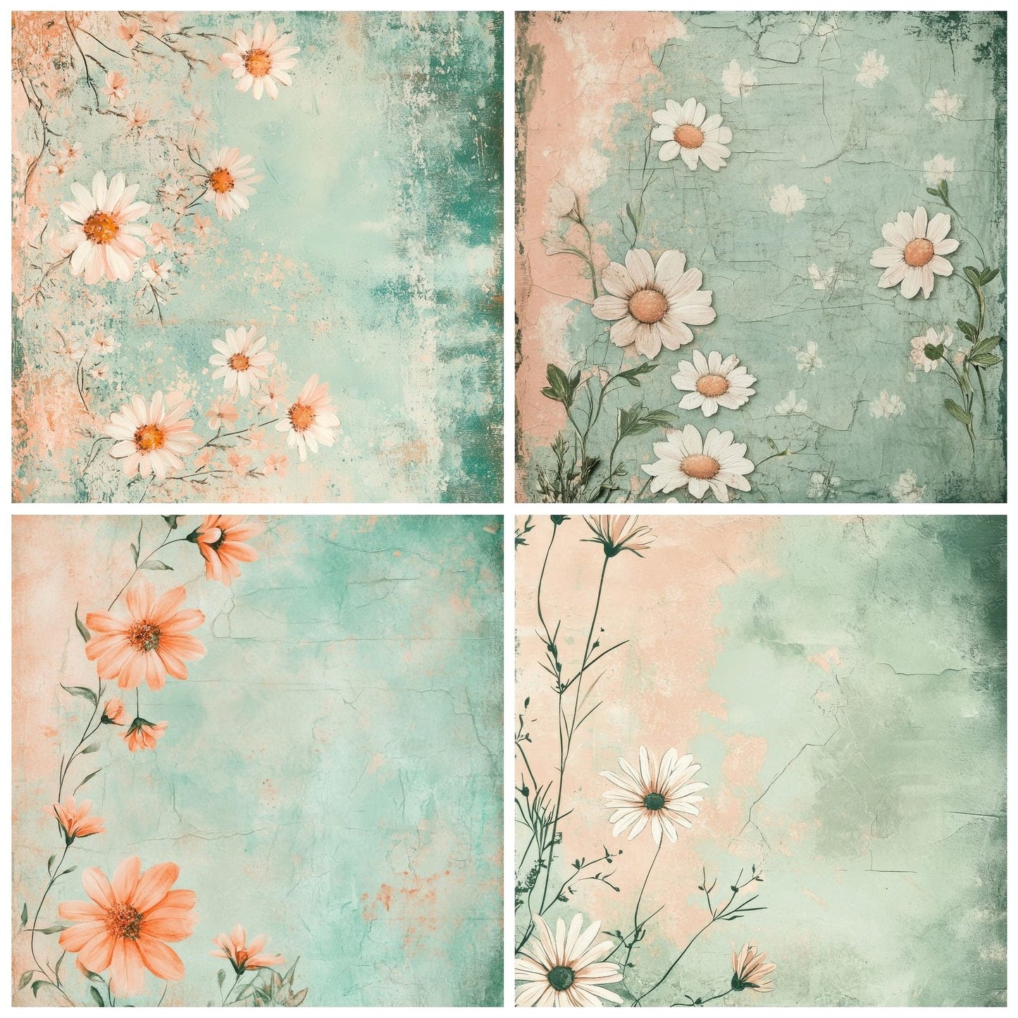 Mint Daisy Scratch Digital Paper Pack (DDD002529)