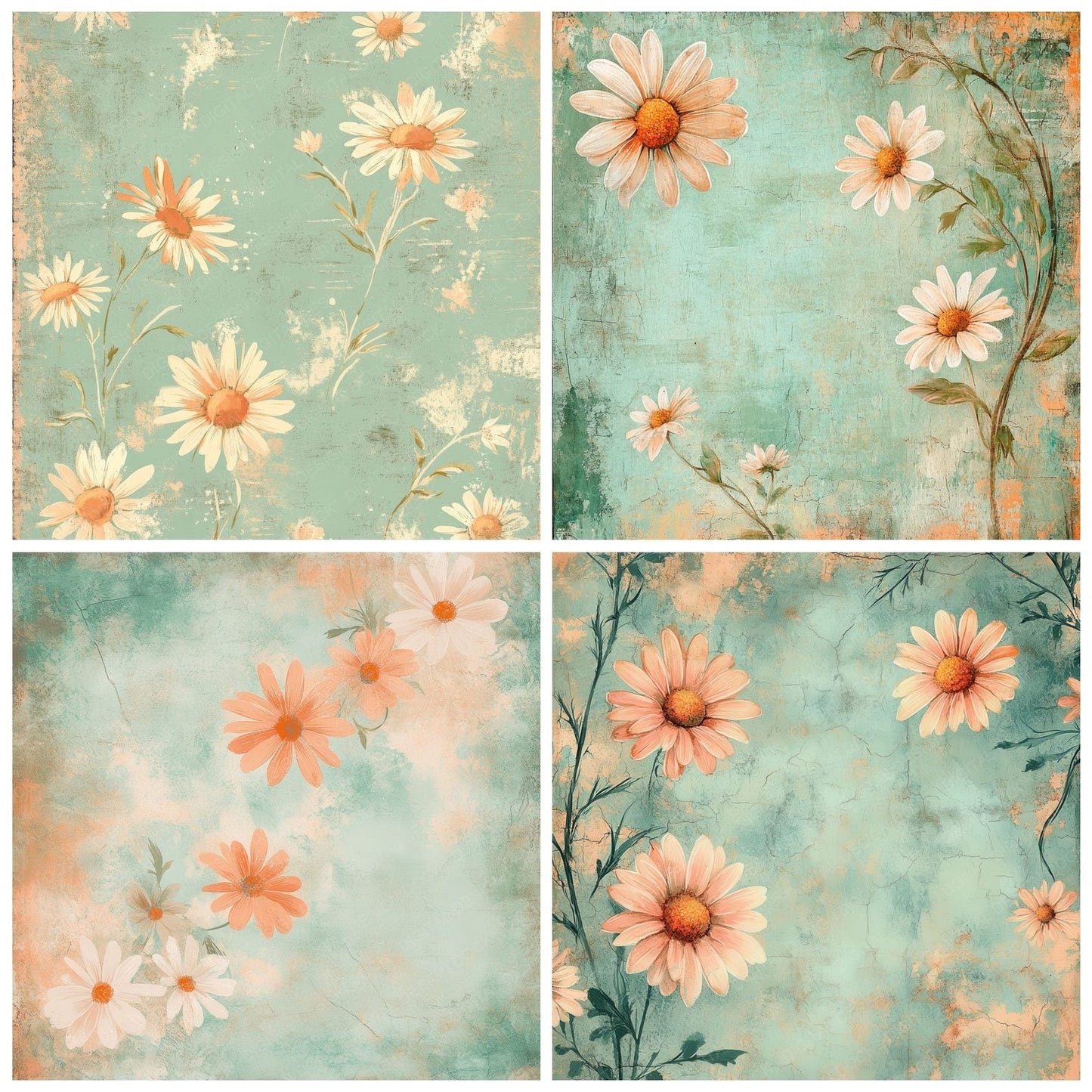 Mint Daisy Scratch Digital Paper Pack (DDD002529)