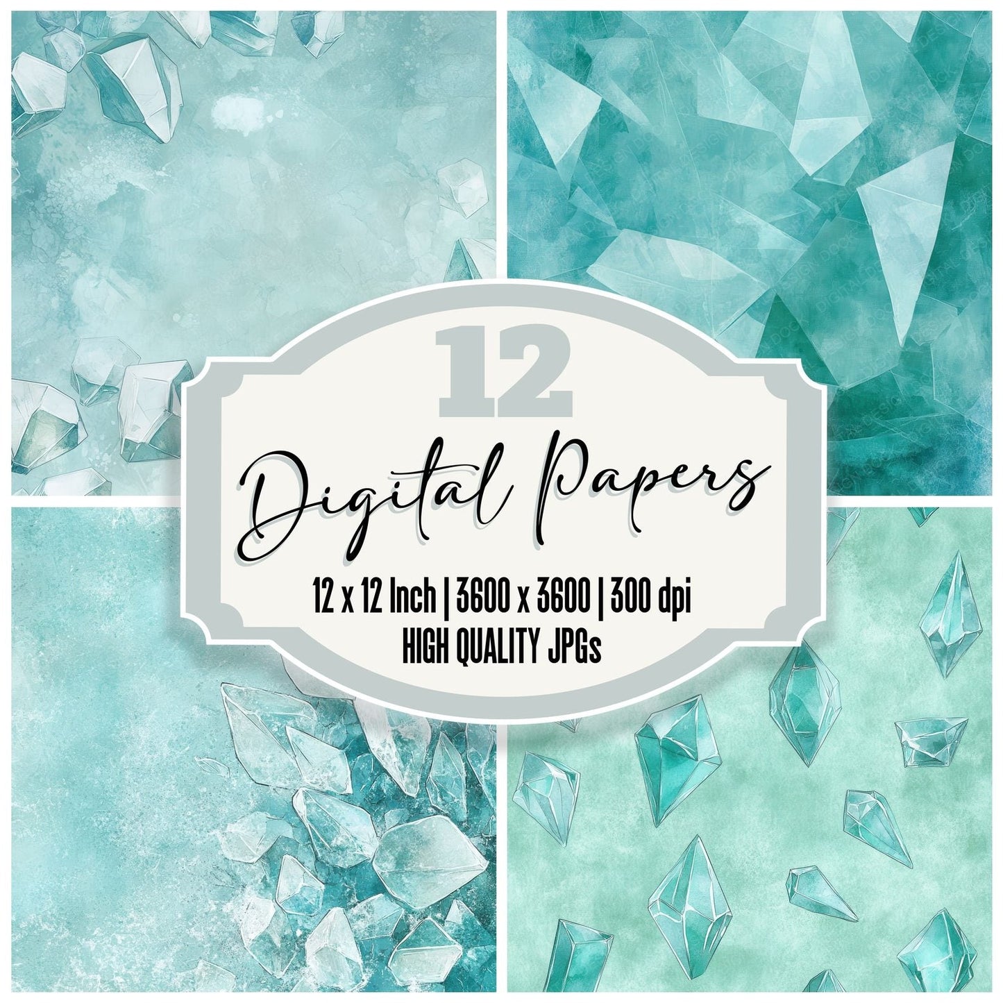 Mint Gem Outline Digital Paper Pack (DDD002530)