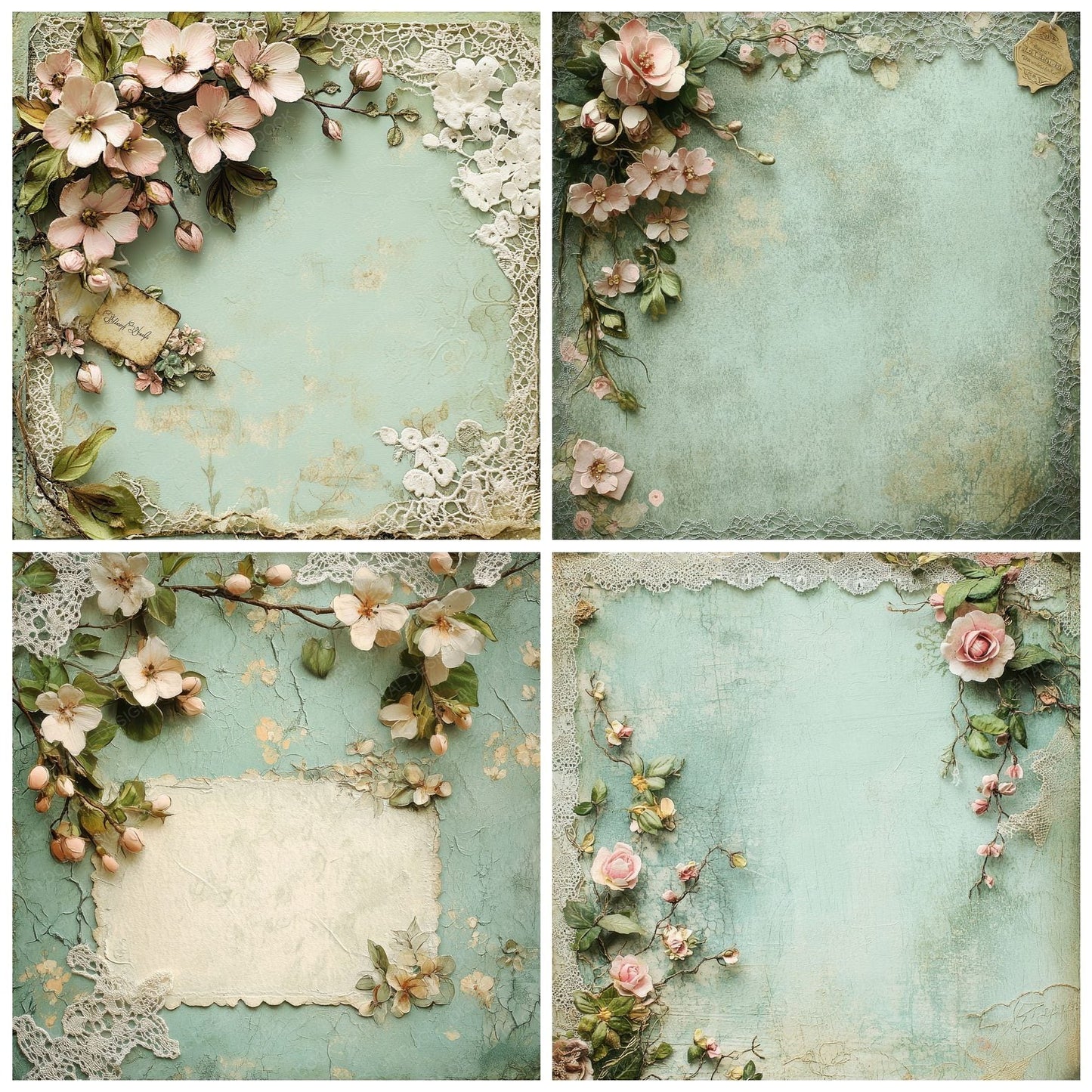 Mint Label Lace Trim Digital Paper Pack (DDD002532)