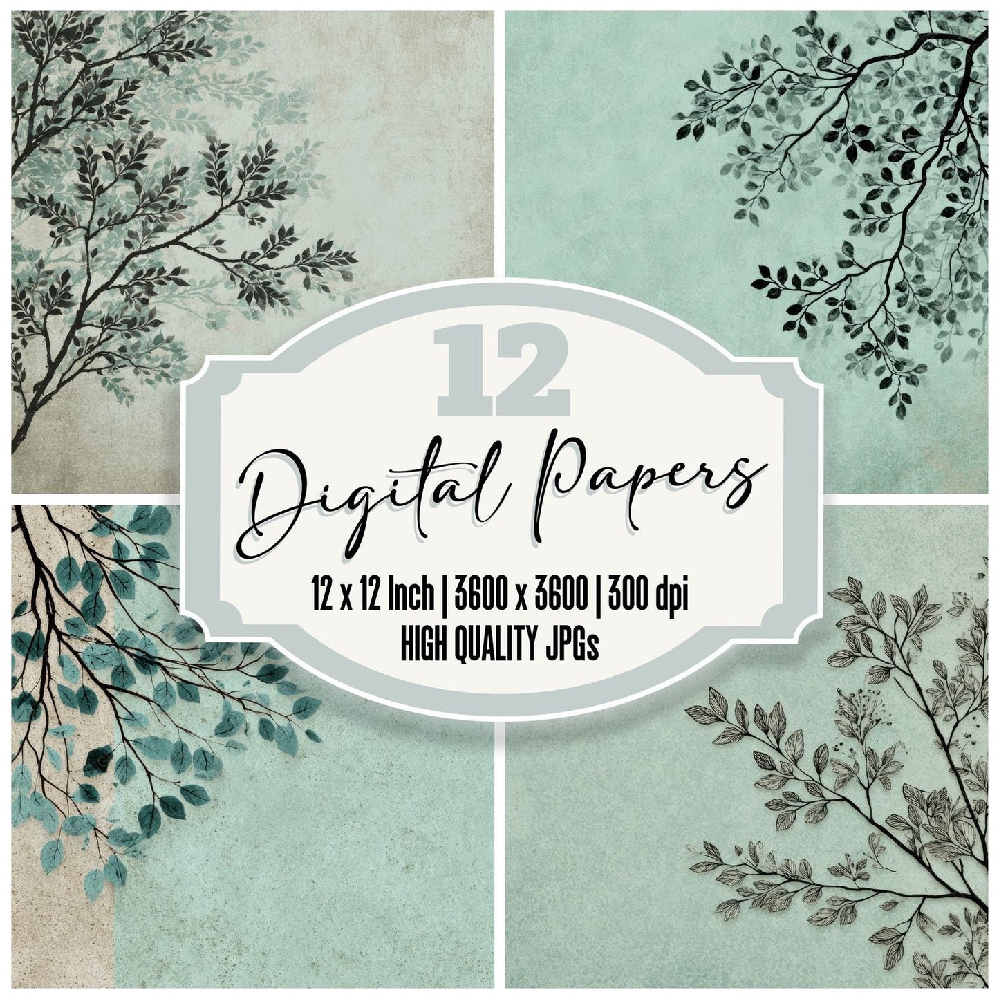 Mint Leaf Draw Digital Paper Pack (DDD002533)