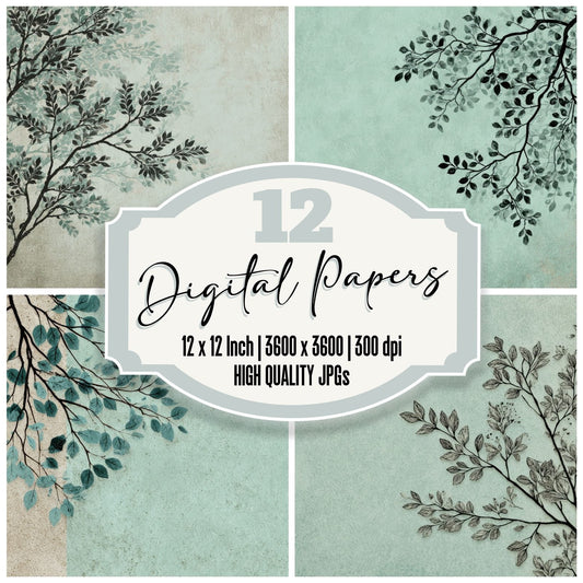 Mint Leaf Draw Digital Paper Pack (DDD002533)