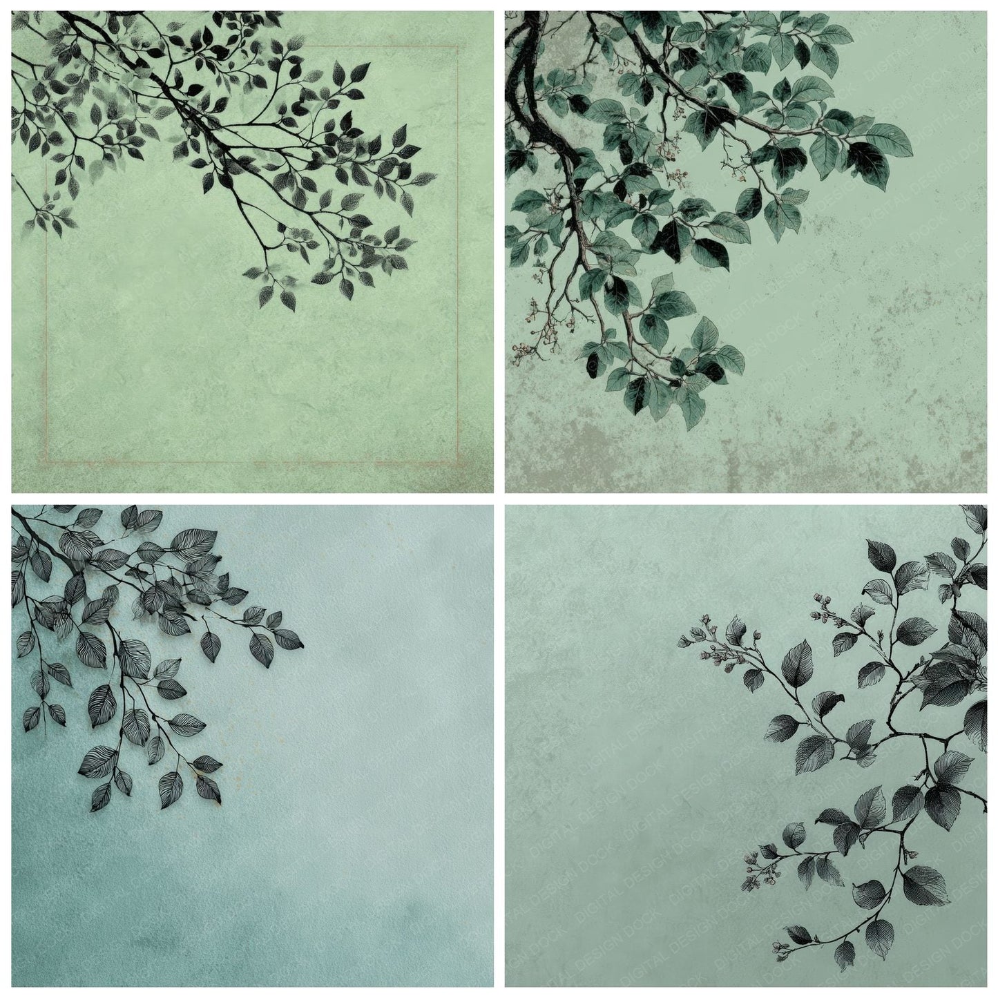 Mint Leaf Draw Digital Paper Pack (DDD002533)