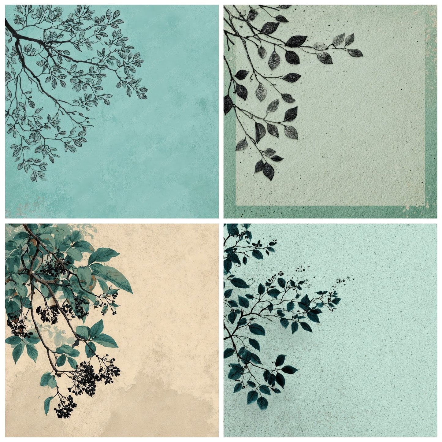 Mint Leaf Draw Digital Paper Pack (DDD002533)