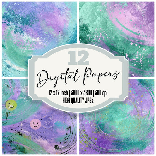 Mint Lilac Splat Smiley Digital Paper Pack (DDD002534)