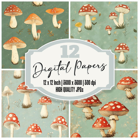 Mint Retro Toadstool Digital Paper Pack (DDD002538)