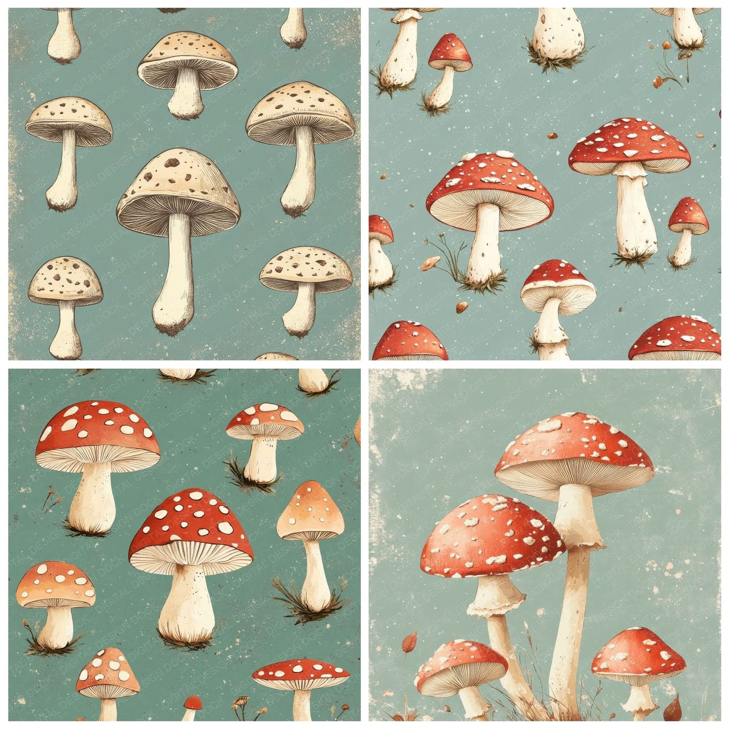 Mint Retro Toadstool Digital Paper Pack (DDD002538)
