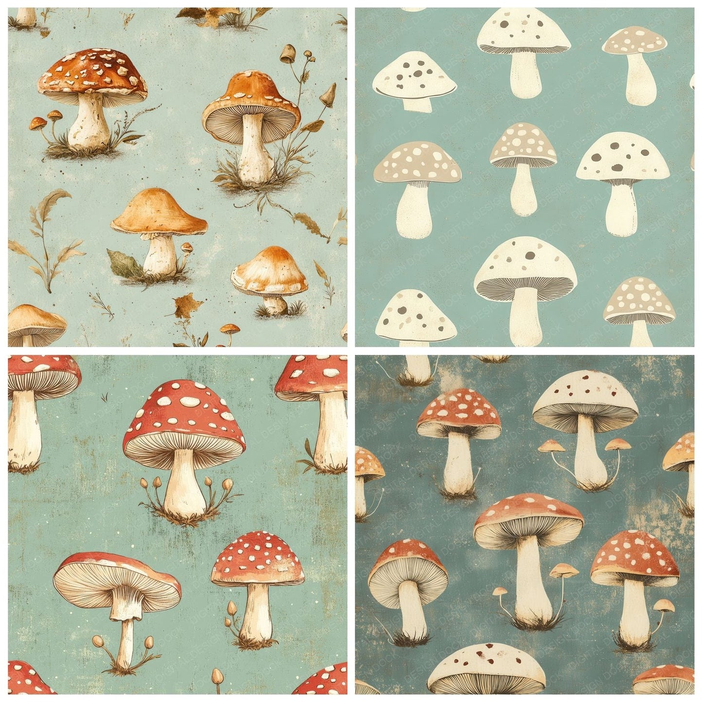 Mint Retro Toadstool Digital Paper Pack (DDD002538)