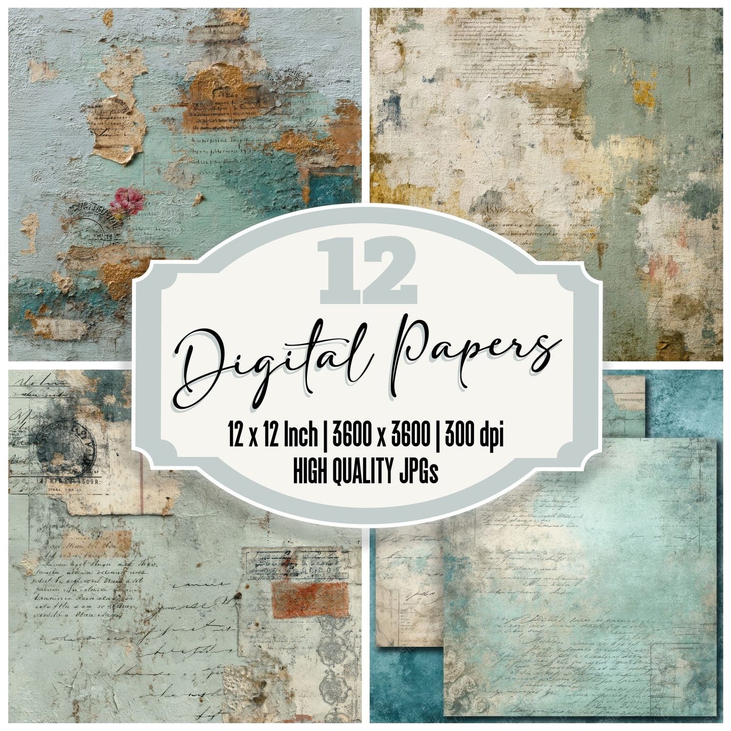 Mint Tape Lace Script Digital Paper Pack (DDD002543)