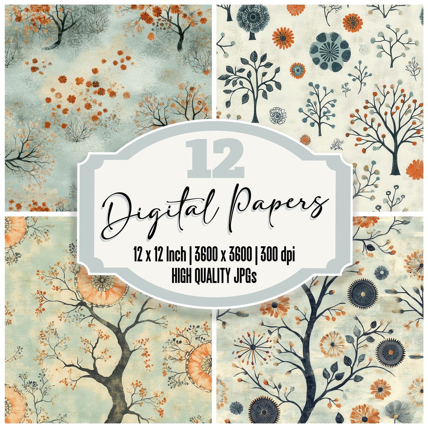 Mint Tree Wheel Digital Paper Pack (DDD002544)