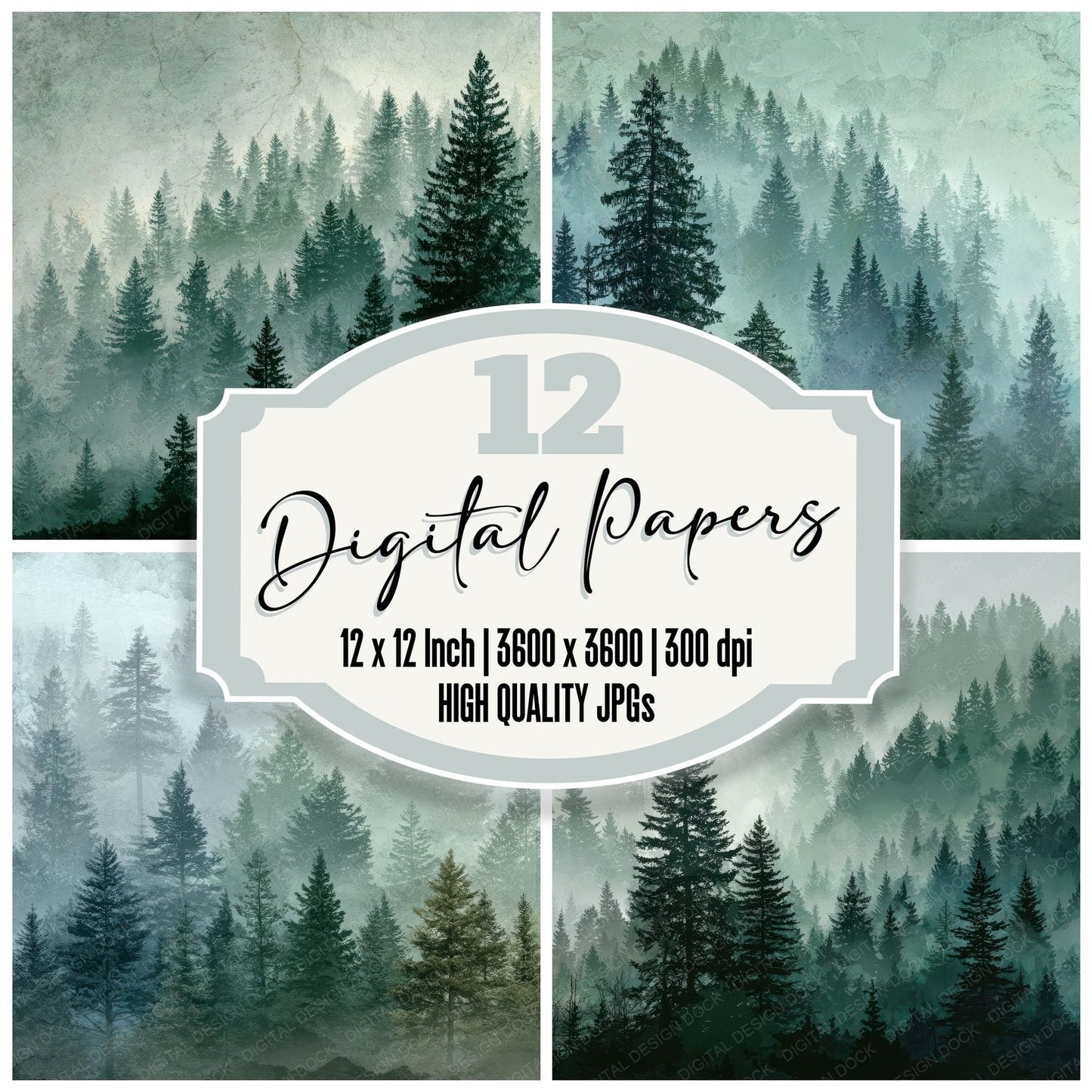 Mist Forest Tree Layer Fade Digital Paper Pack (DDD002551)