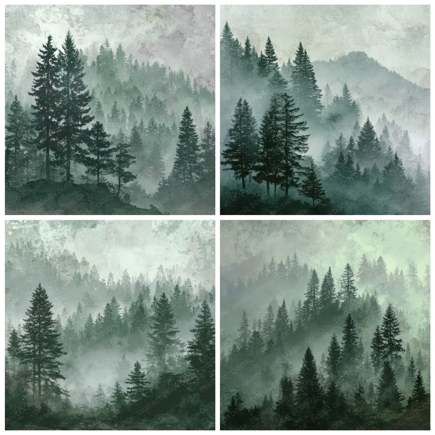 Mist Forest Tree Layer Fade Digital Paper Pack (DDD002551)