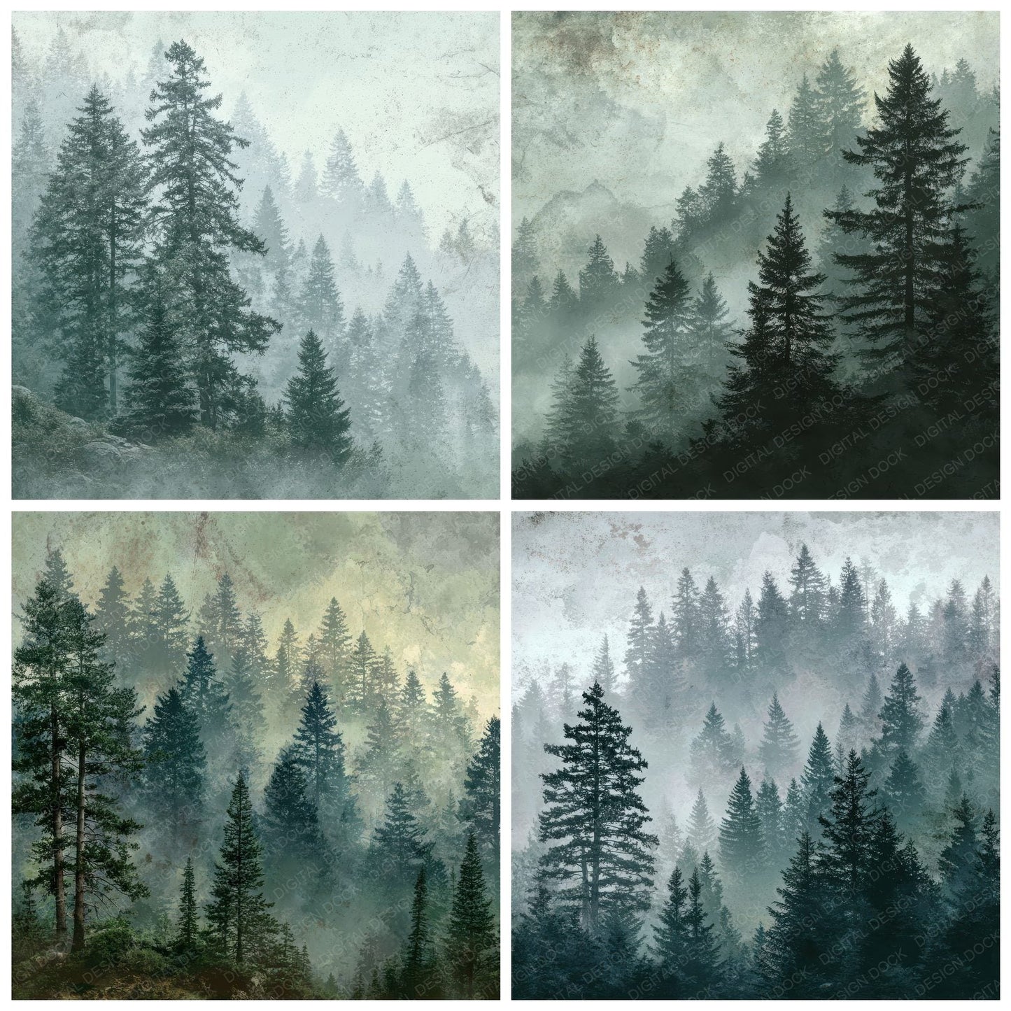 Mist Forest Tree Layer Fade Digital Paper Pack (DDD002551)