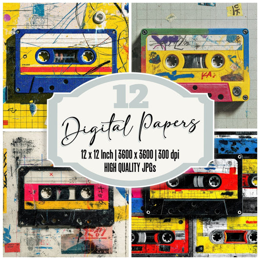 Mixtape Label Red Blue Scribble Digital Paper Pack (DDD002556)