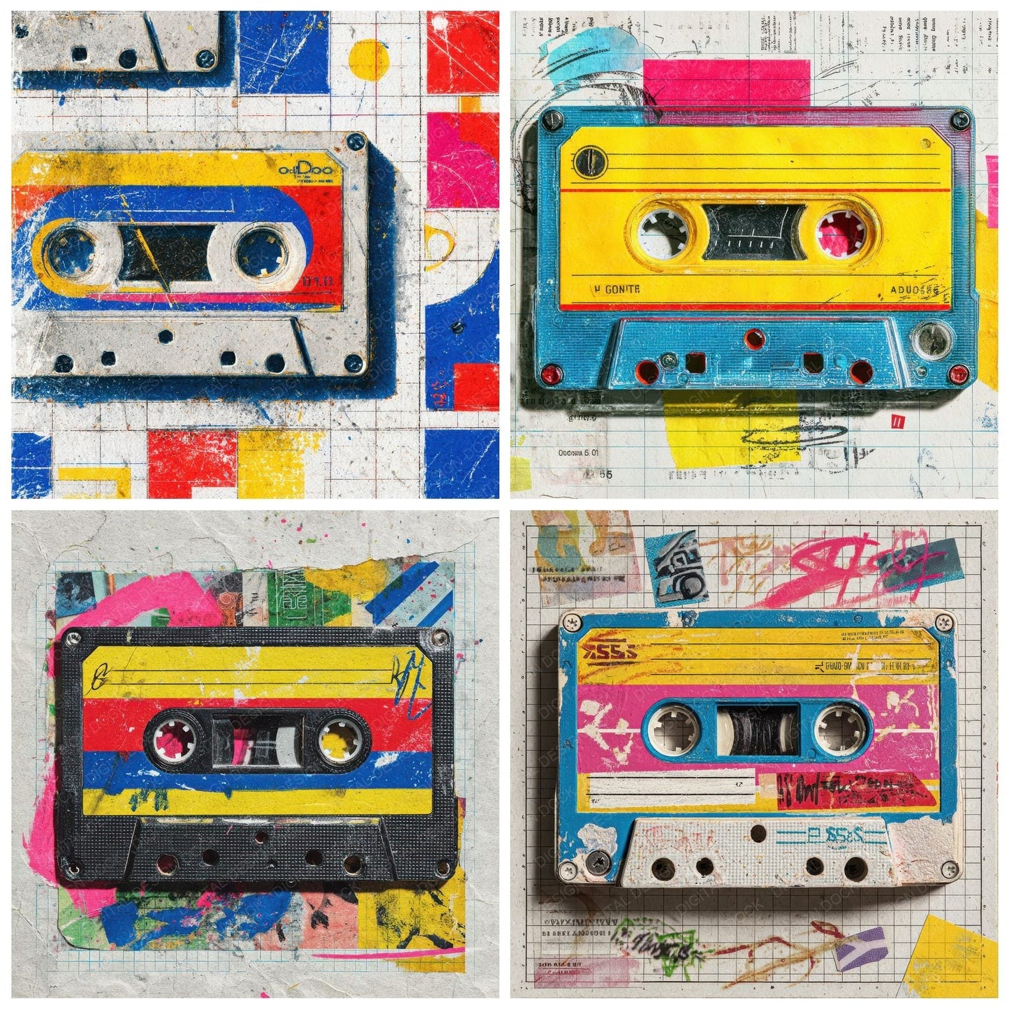 Mixtape Label Red Blue Scribble Digital Paper Pack (DDD002556)