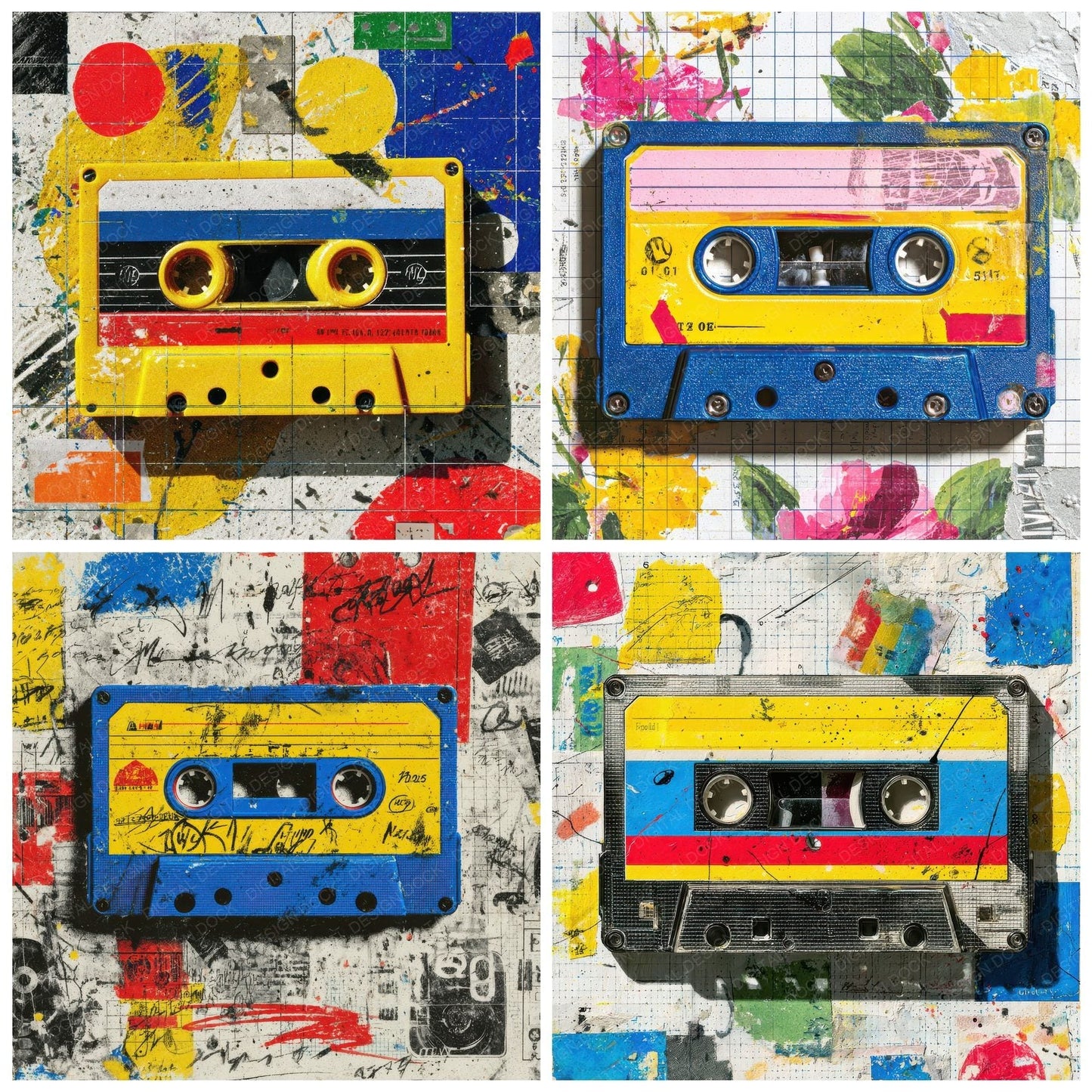 Mixtape Label Red Blue Scribble Digital Paper Pack (DDD002556)
