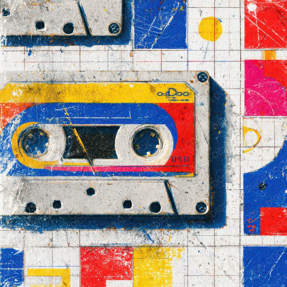 Mixtape Label Red Blue Scribble Digital Paper Pack (DDD002556)