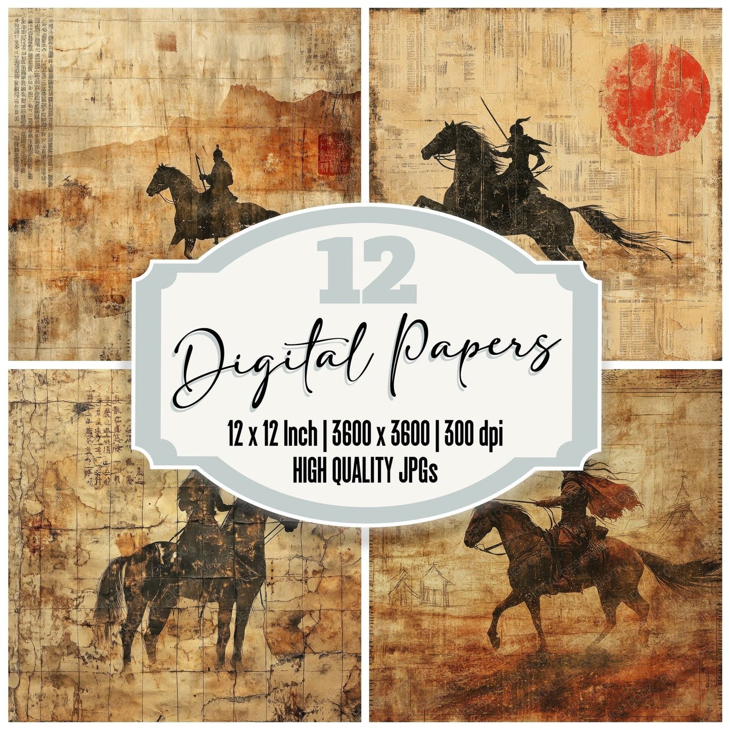 Mongol Bow Horse Digital Paper Pack (DDD002570)