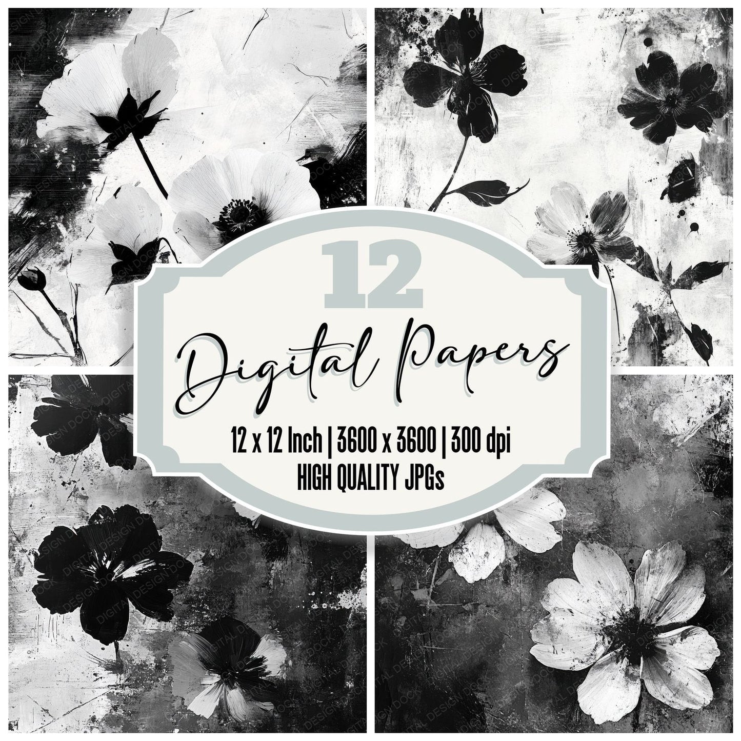Mono Paint Florals Digital Paper Pack (DDD002573)