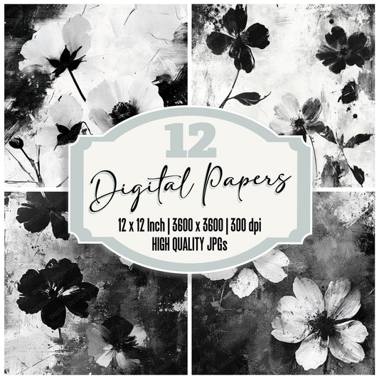 Mono Paint Florals Digital Paper Pack (DDD002573)