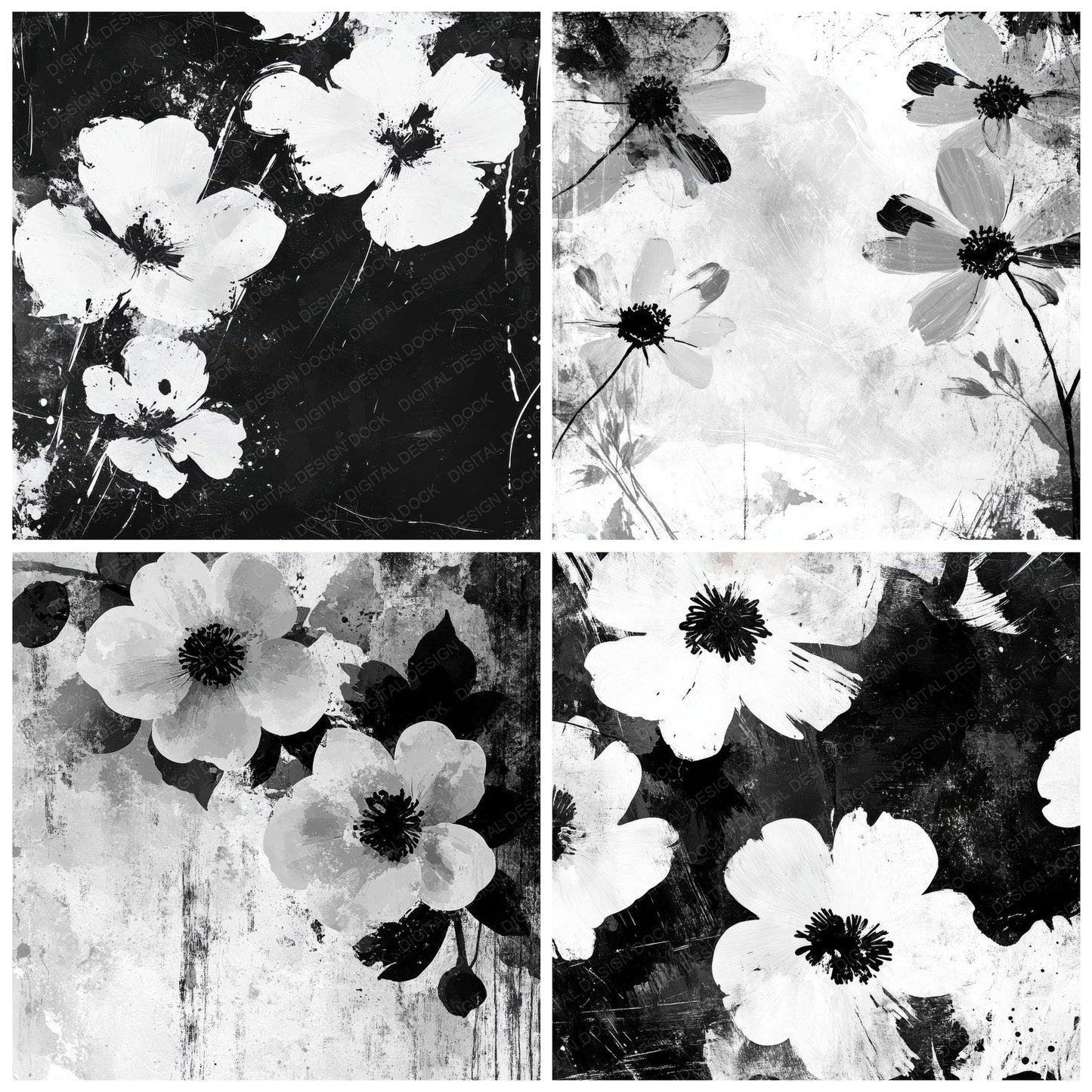 Mono Paint Florals Digital Paper Pack (DDD002573)
