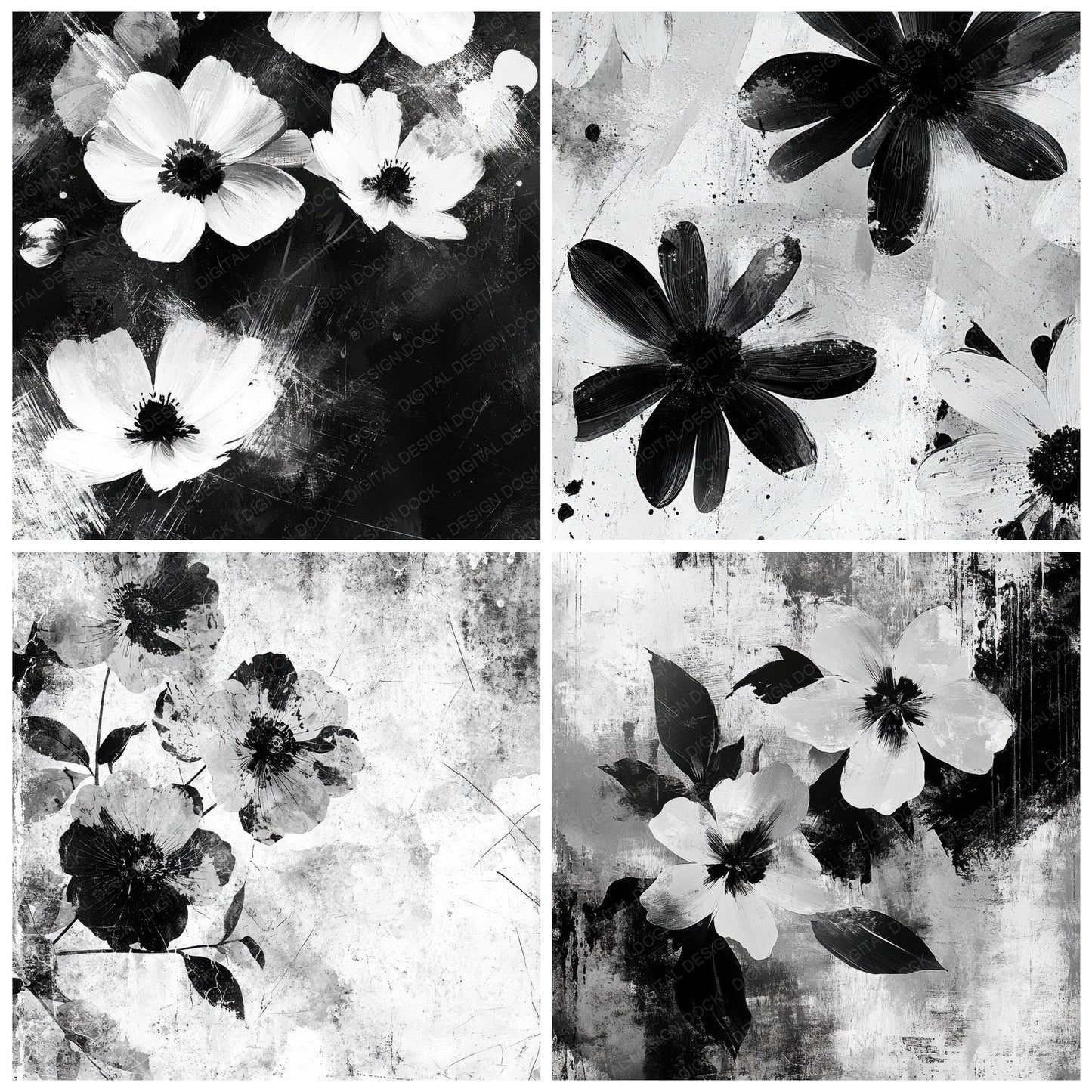 Mono Paint Florals Digital Paper Pack (DDD002573)
