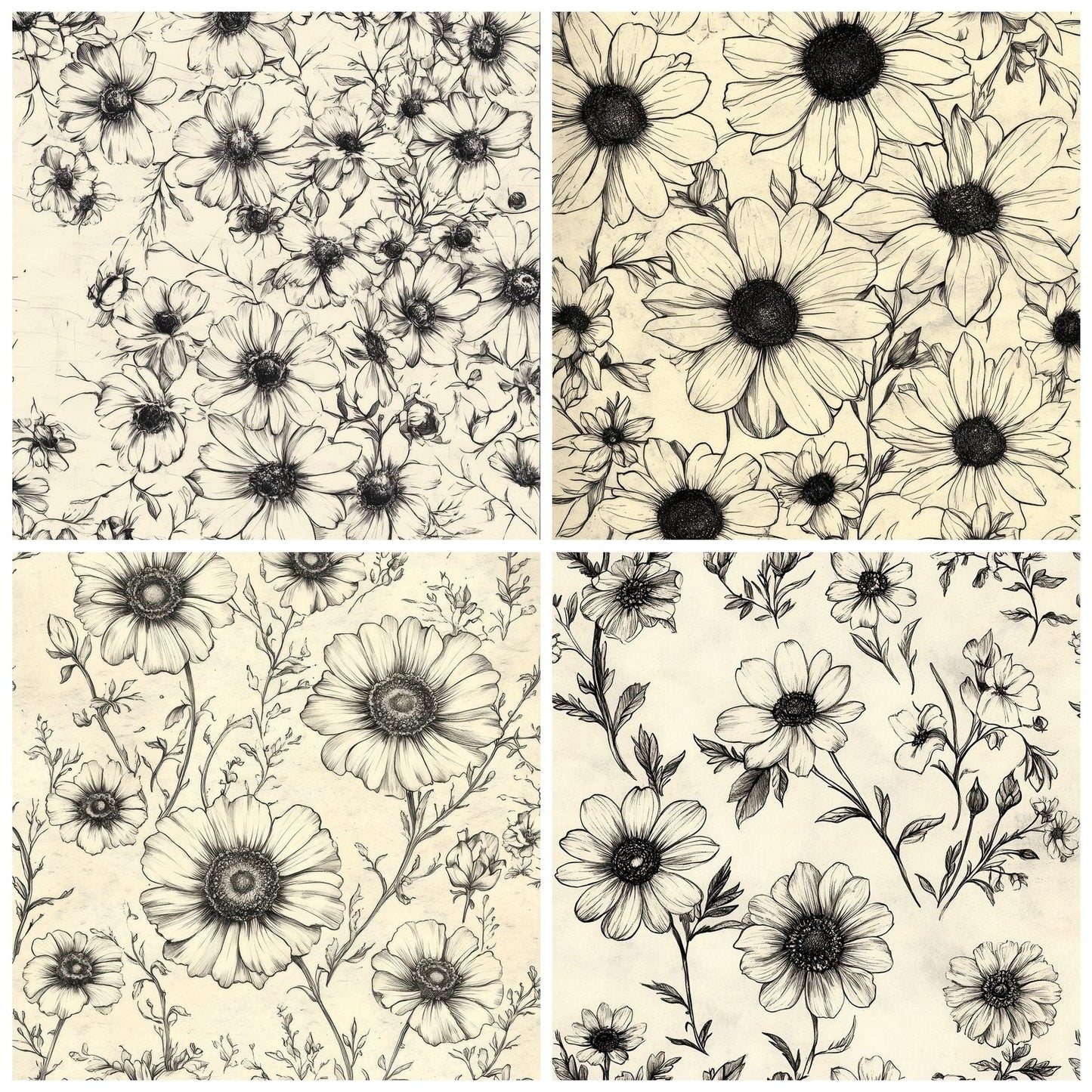 Mono Sketch Florals Digital Paper Pack (DDD002574)