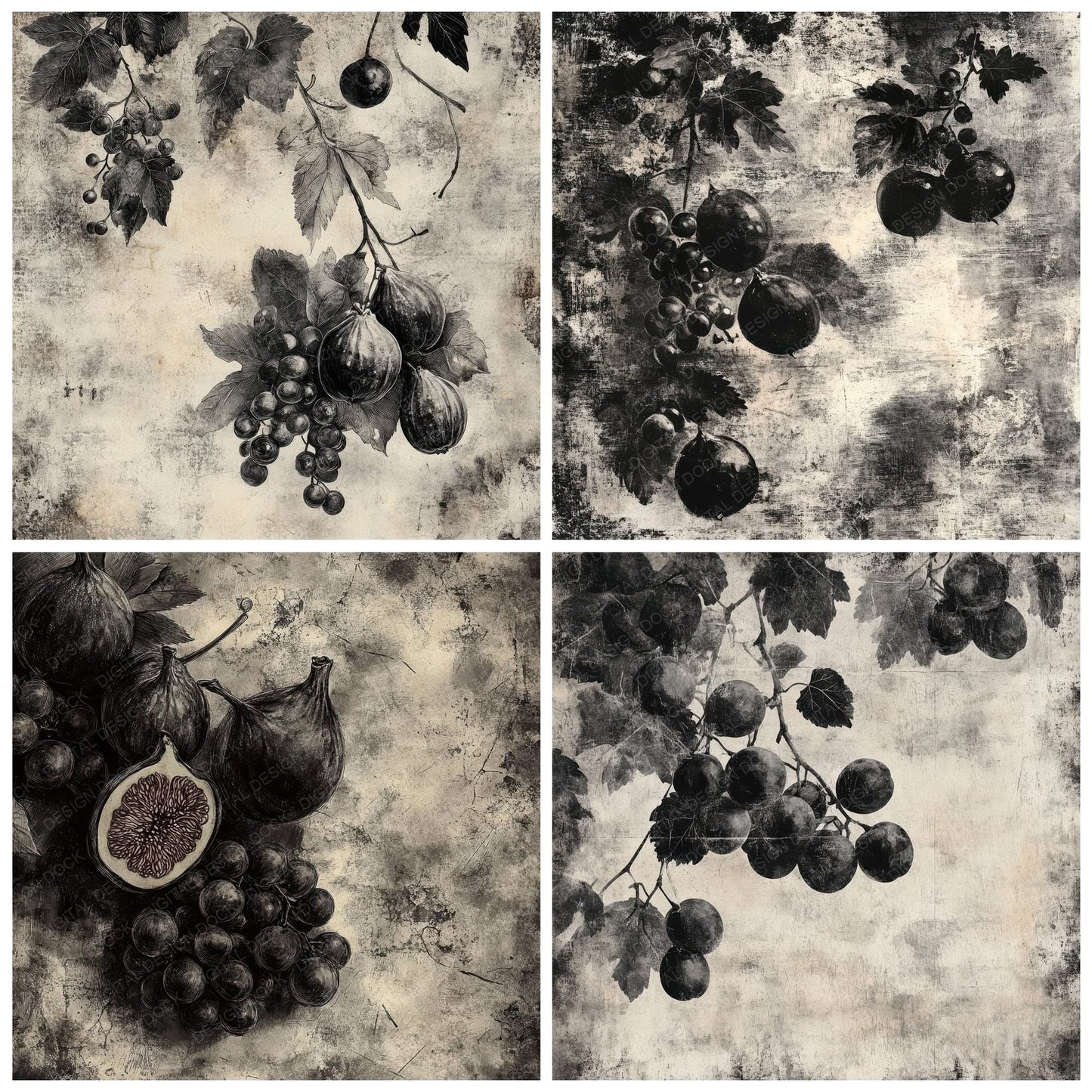 Monochrome Fruit Etch Digital Paper Pack (DDD002577)